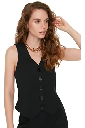 Trendyol Damska bluza z guzikami, czarna, 34 (DE), , 34