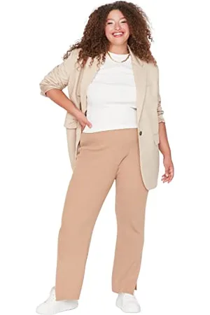 Trendyol Damskie spodnie plus size normalna talia proste nogawki szerokie nogawki plus size, , XXL-Plus