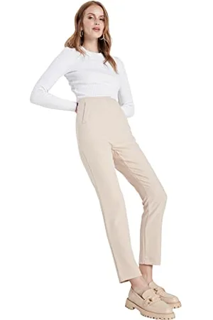 Trendyol TWOSS20PL0515 Spodnie, beżowe, 42 damskie, , 40