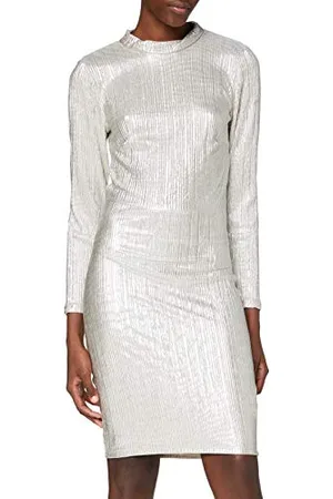 Ivy Revel Damska sukienka na imprezę Open Back Metallic Dress, srebrny (Silver 040), S