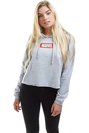 Marvel Damska bluza z kapturem z logo Box, Szary sportowy, 34