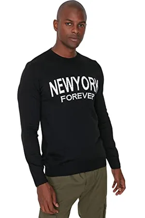 Trendyol Męska bluza z okrągłym dekoltem, gładka, wąska bluza, czarna, XL, , XL