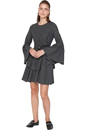 Trendyol Damska sukienka Woman Young Mini Bodycon V-neck Woven Dress, antracyt, 42 EU, , 36