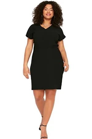 Trendyol Damska sukienka midi standardowa, rozmiar plus size, czarna, 5XL, , 5XL-Du?e rozmiary