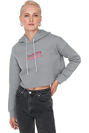 Trendyol Damskie bluzy z kapturem Crop Basic, , XL