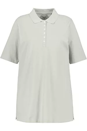 Ulla Popken Kobieta Bluzki Aksamitne - Damska koszulka polo, aksamitna taśma z guzikami, regularna koszulka z krótkim rękawem, Organic Green (kolor zapasowy), 46-48