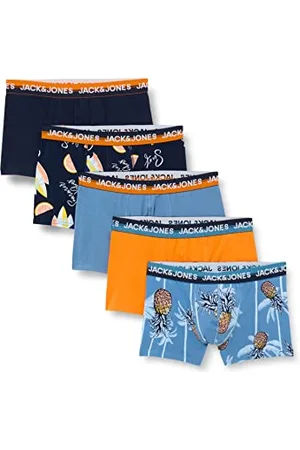 JACK & JONES Męskie JACSUMMERVIBES Trunks 5 Pack Boxer Shorts, Navy Blazer/Pack:Coronet Blue-Navy Blazer-Sun Orange-Coronet Blue, S