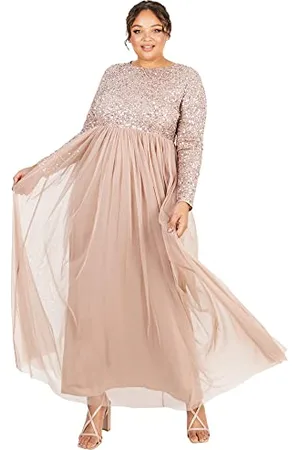 Maya Deluxe Damska sukienka maxi Maya z długim rękawem, dla druhny, kolor taupe, , 34