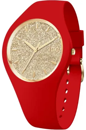 Ice-Watch ICE glitter Red passion - Damski czerwony zegarek z silikonowym paskiem - 021080 (Medium)