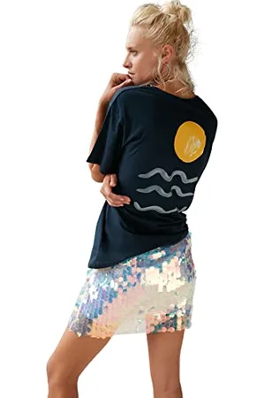 Trendyol Damska oversize, standardowa, tkana koszulka z okrągłym dekoltem, , L