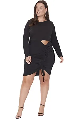 Trendyol Damska mini sukienka w rozmiarze plus size, czarna, 3XL, , 3XL