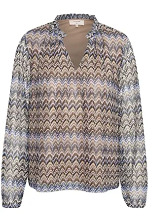 Cream Damska koszulka V-Neck Print Długi rękaw damska, , 32