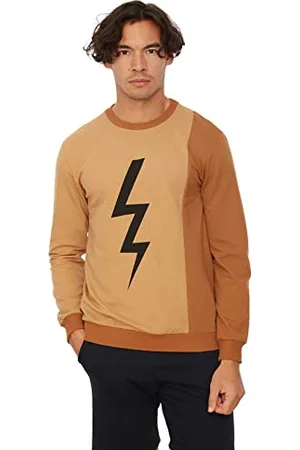 Trendyol Męska bluza z okrągłym dekoltem, zwykła, beżowa, L, , L