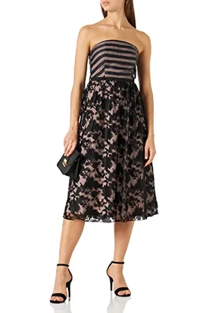 Little Mistress Damska sukienka koktajlowa Elly Floral and Stripe Organza Midi Skater, , 44