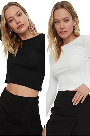 Trendyol Damska bluzka typu slim fit, okrągły dekolt, dzianinowa, , S