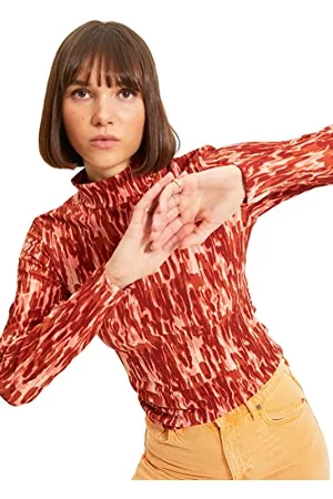 Trendyol Kobieta T-shirty ze Stójką - Damska damska dopasowana standardowa, stójka, dzianinowa bluzka, bardzo kolorowa, L, Bardzo kolorowy, L