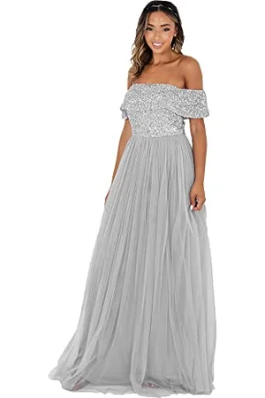 Maya Deluxe Damska Mglisty Zielony Bardot Zdobiona Sukienka Maxi Druhna, , 42
