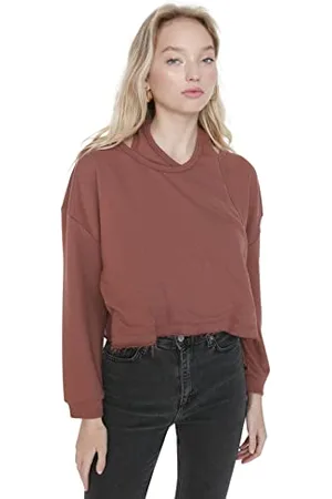 Trendyol Damska bluza z okrągłym dekoltem, zwykła, brązowa, S