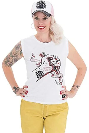 Queen Kerosin Damski tank top ze spódniczką z nadrukiem F*Ck The Rules okrągły dekolt bez rękawów moda letnia tanktop Regular Fit z nadrukiem F*Ck The Rules, , S