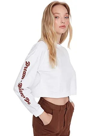 Trendyol Damskie zwykłe bluzy z dzianiny z okrągłym dekoltem, , XS