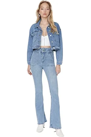 Trendyol Damskie dżinsy TWOAW23JE00148/Mavi, niebieskie, 38, , 64