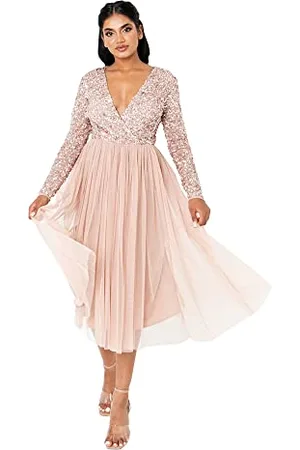 Maya Deluxe Elegancka damska sukienka koktajlowa, na wesele, z dekoltem w kształcie litery V, sukienka koktajlowa, na bal absolwentów, dla druhny, taupe Blush, 42
