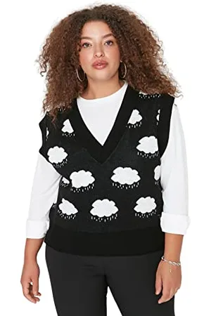 Trendyol Damski sweter z dekoltem w serek Galaxy Oversize Plus Size, , 3XL, , 3XL