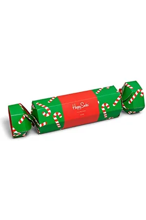 Happy Socks Candy Cane Holiday Cracker, Skarpetki Kolorowe i Zabawne dla Kobiet i Mężczyzn, Zielony-Czerwony 2 pary (36-40)
