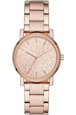 DKNY Damski zegarek Soho z trzema wskazówkami ze stopu metali, rozmiar koperty 34 mm, Różowe złoto