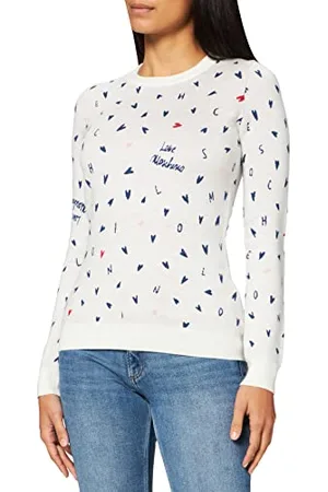 Moschino Damski sweter z mikro-serduszkami na całej długości, z okrągłym dekoltem, , 44