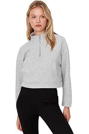 Trendyol Damska bluza ze stójką, jednokolorowa, szara, S