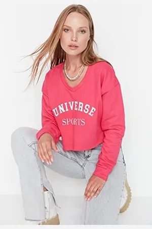 Trendyol Damska bluza z dekoltem w serek z sloganem, , L
