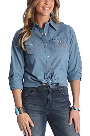 Wrangler Damska bluzka z długim rękawem Snap przednia zachodnia koszula bluzka