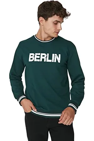 Trendyol Męska bluza z okrągłym dekoltem i hasłem, , XS