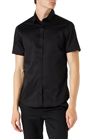 Armani Exchange Męska koszula rekreacyjna ze stretchu, satyna, czarny, XL