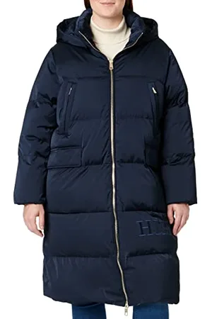 Tommy Hilfiger Damski satynowy puchowy płaszcz z kapturem maxi, tkane płaszcze, , 3XL, , 3XL