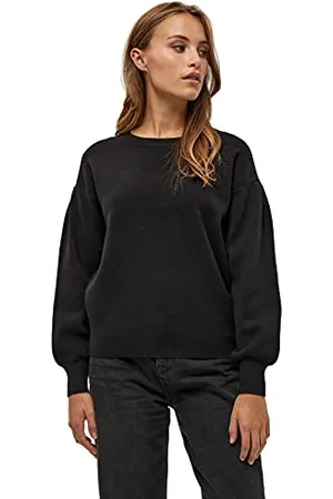 Minus Lupi sweter damski z okrągłym dekoltem, długie rękawy, z dzianiny, na jesień, 100 czarny., XS