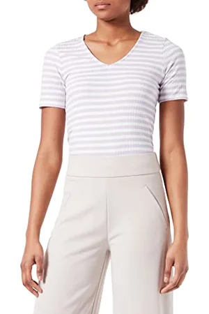 JDY FRANSISKA S/S Stripe TOP JRS NOOS T-Shirt, Lavender Frost/Stripes: Cloud Dancer, L