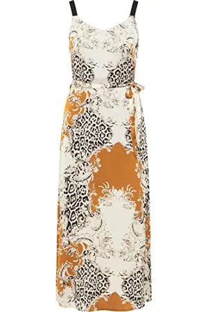 NAEMI Damska sukienka maxi 19222835-NA01, koniak wielokolorowa, M, , M