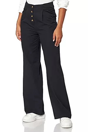 ESPRIT Kobieta Szerokie Nogawki - Szerokie spodnie z zapięciem na guziki, 100% bawełna, czarny, 32