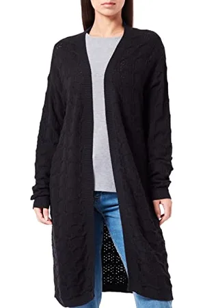 Cream Damska bluza Knit Kimono Longline Open Front Długi Rękaw Sweter, Pitch Black