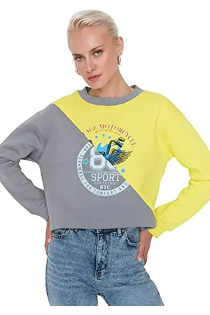 Trendyol Damskie zwykłe bluzy z dzianiny z okrągłym dekoltem, , XS