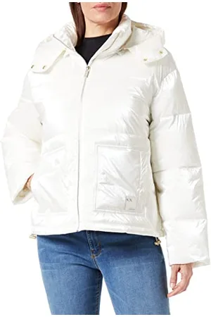 Armani Exchange Damska laminowana, naszywka z logo na kieszeni, kurtka z kapturem, , ekstra duża