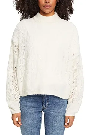 ESPRIT Edc by Damski sweter 112CC1I314, 110/OFF biały, L
