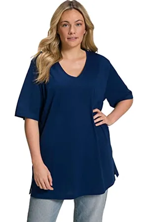 Ulla Popken Damska koszulka w dużych rozmiarach do 64 | bluza z okrągłym dekoltem, długim rękawem i slim fit | 100% bawełna i uniwersalna | 646801, , 85D