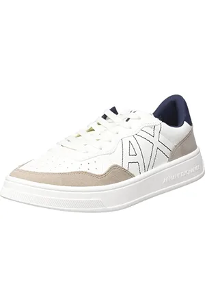 Armani Exchange Męskie sneakersy Seattle Low Contrast Stitched Side Logo Sneaker, Off White+BEIGE, 43,5 EU