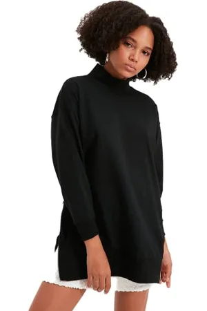Trendyol Damska bluza oversize z kołnierzem stojącym, czarna, XL