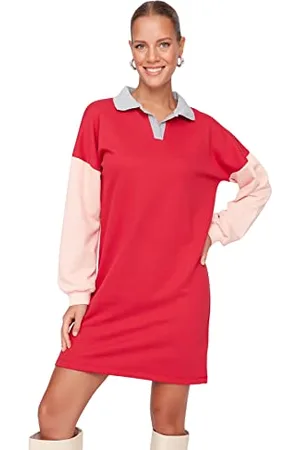 Trendyol Damska sukienka mini dżersejowa, luźna, czerwona, S, , S