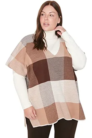 Trendyol Damska spódnica z dekoltem w serek, w kratkę, regularne rozmiary, wielokolorowa, 2XL, , XXL