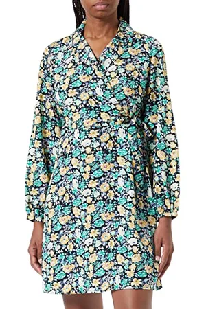 Pieces® Damska sukienka PCHEMBER LS Dress BC, czarna/aOP: Green Flower, S